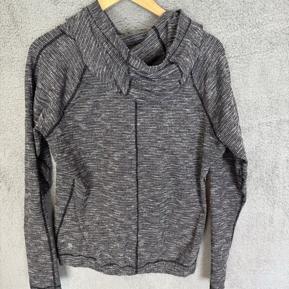 Lululemon Hoodie Womens 10 Black Heathered Long Sleeve Pullover Athletic Stretch - Picture 5 of 7